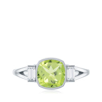 Natural 2 Carat Peridot Cushion Cut Engagement Ring with Diamond