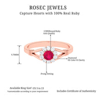 Minimal Ruby Diamond Halo Engagement Ring with Split Shank