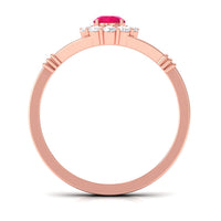 Minimal Ruby Diamond Halo Engagement Ring with Split Shank