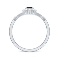 Minimal Ruby Diamond Halo Engagement Ring with Split Shank