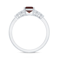Natural Red Garnet Emerald Cut Engagement Ring with Diamond
