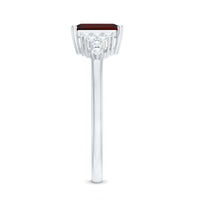 Natural Red Garnet Emerald Cut Engagement Ring with Diamond