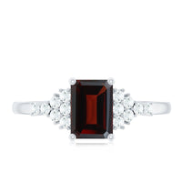 Natural Red Garnet Emerald Cut Engagement Ring with Diamond
