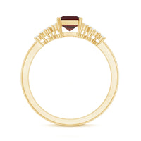 Natural Red Garnet Emerald Cut Engagement Ring with Diamond