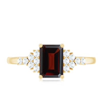 Natural Red Garnet Emerald Cut Engagement Ring with Diamond
