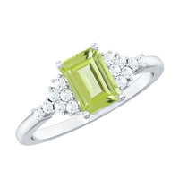 Natural 1.8 Carat Peridot Emerald Cut Engagement Ring with Diamond Side Stones