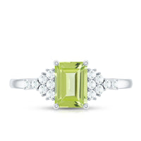 Natural 1.8 Carat Peridot Emerald Cut Engagement Ring with Diamond Side Stones