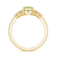 Natural 1.8 Carat Peridot Emerald Cut Engagement Ring with Diamond Side Stones