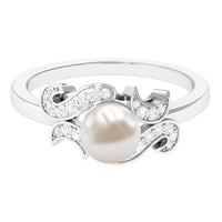 Designer 3 Carat Freshwater Pearl Engagement Ring with Diamond
