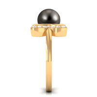 Round Tahitian Pearl Solitaire Cuff Engagement Ring with Diamond