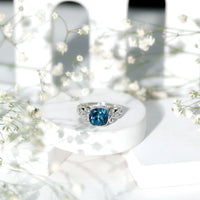 2.8 Carat Cushion Cut London Blue Topaz Vintage Solitaire Ring
