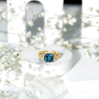 2.8 Carat Cushion Cut London Blue Topaz Vintage Solitaire Ring