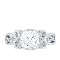 Vintage Style Cushion Moissanite Solitaire Ring in Bezel Setting