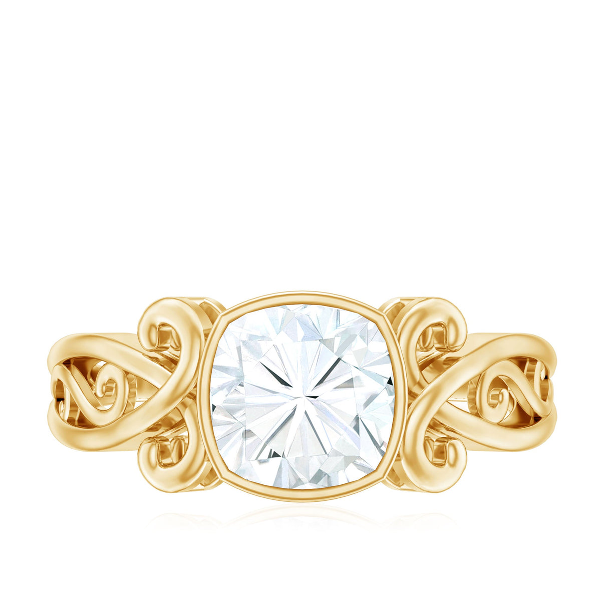 Vintage Style Cushion Moissanite Solitaire Ring in Bezel Setting