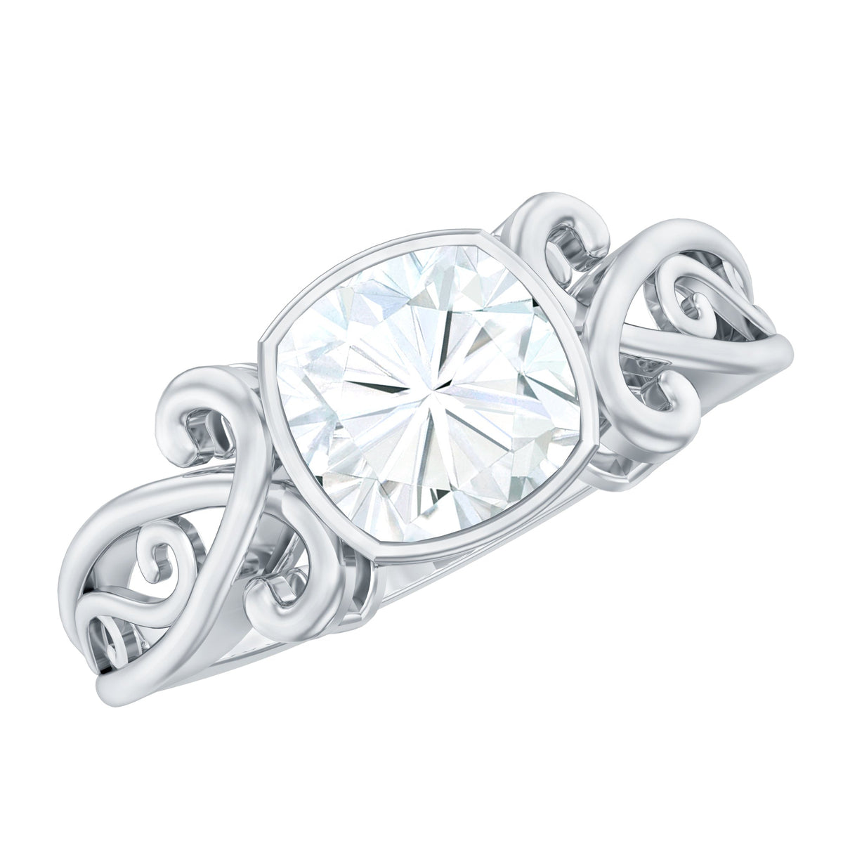 Cushion Cut Cubic Zirconia Vintage Inspired Solitaire Ring in Bezel Setting