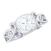 Cushion Cut Cubic Zirconia Vintage Inspired Solitaire Ring in Bezel Setting