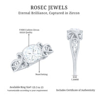 Cushion Cut Cubic Zirconia Vintage Inspired Solitaire Ring in Bezel Setting