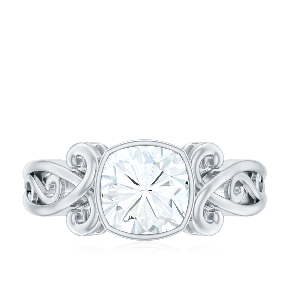 Cushion Cut Cubic Zirconia Vintage Inspired Solitaire Ring in Bezel Setting