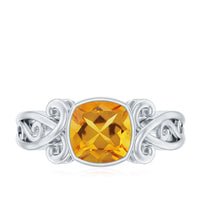 Vintage Inspired Citrine Engagement Ring in Bezel Setting