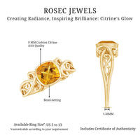 Vintage Inspired Citrine Engagement Ring in Bezel Setting