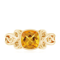 Vintage Inspired Citrine Engagement Ring in Bezel Setting