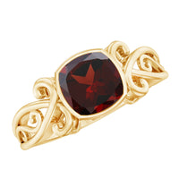 Vintage Looking Garnet Cushion Cut Engagement Ring