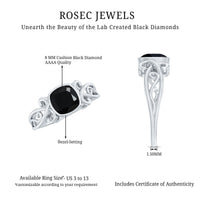 Vintage Style 2.8 Carat Lab Grown Black Diamond Cushion Cut Engagement Ring