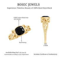 8mm Cushion Cut Black Onyx Vintage Engagement Ring For Women