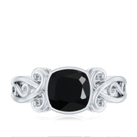 Vintage Style Black Spinel Cushion Cut Engagement Ring