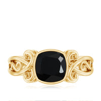 Vintage Style Black Spinel Cushion Cut Engagement Ring