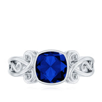 Vintage Style 2.75 Carat Cushion Cut Lab Grown Blue Sapphire Engagement Ring