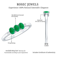 Certified Real Oval Emerald Three Stone Promise Ring with Diamond