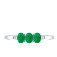 Certified Real Oval Emerald Three Stone Promise Ring with Diamond