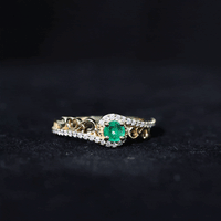 Vintage Style Emerald Engagement Ring with Diamond Bypass Shank