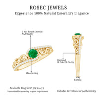 Vintage Style Emerald Engagement Ring with Diamond Bypass Shank