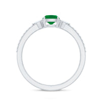 Natural Cushion Cut Emerald Diamond Double Band Engagement Ring