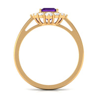 Princess Cut Amethyst and Diamond Halo Engagement Ring