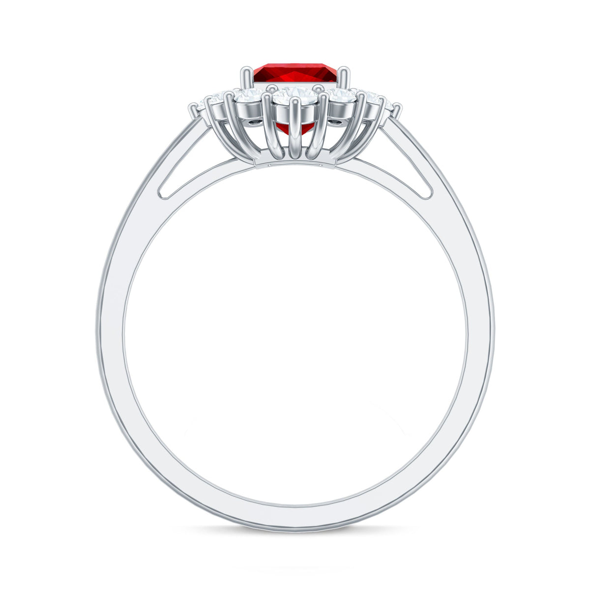 Certified Lab Grown Ruby Princess Cut Engagement Ring with Diamond Halo
