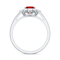 Certified Lab Grown Ruby Princess Cut Engagement Ring with Diamond Halo