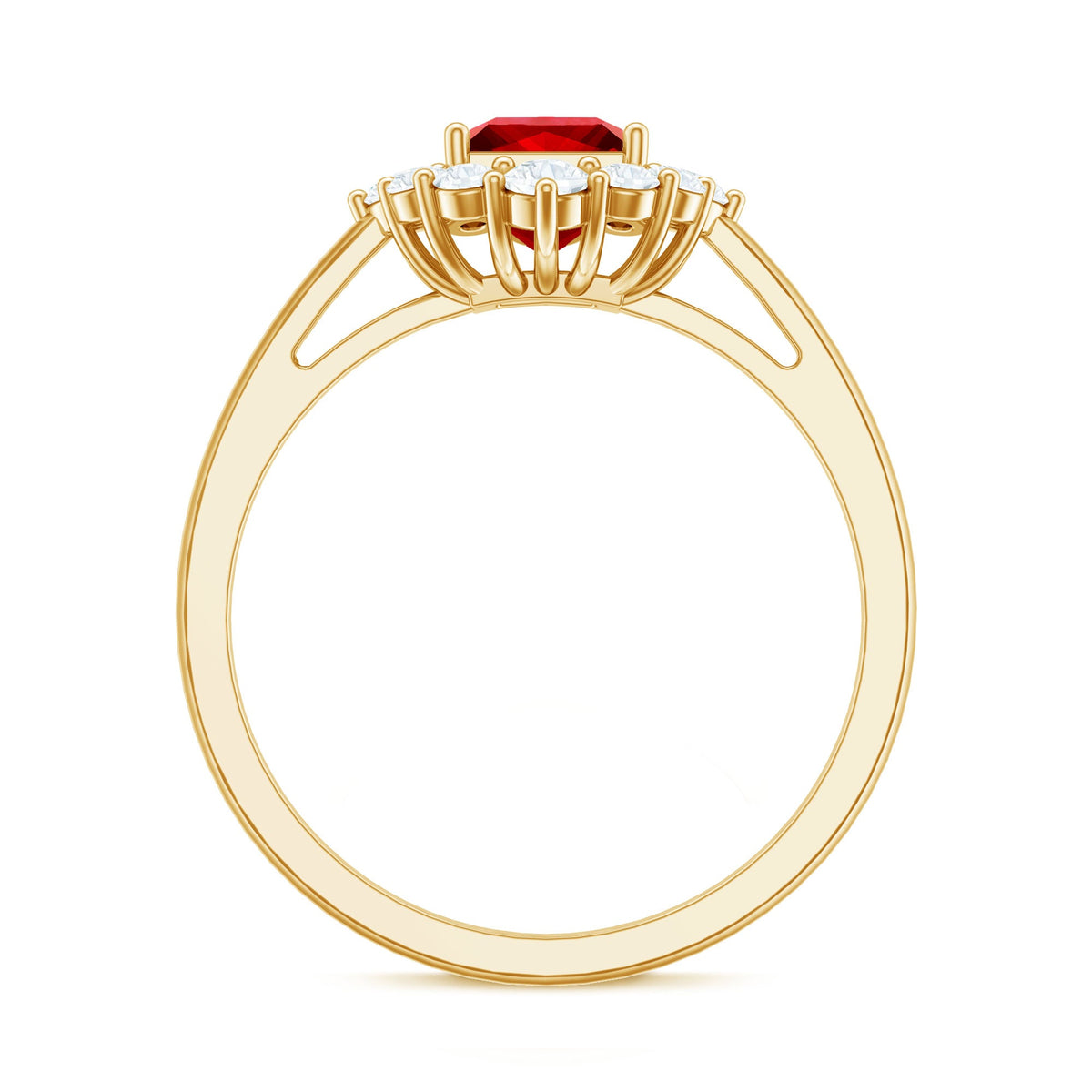Certified Lab Grown Ruby Princess Cut Engagement Ring with Diamond Halo