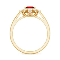 Certified Lab Grown Ruby Princess Cut Engagement Ring with Diamond Halo