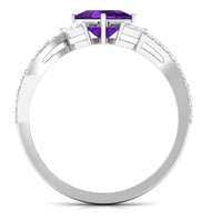 Nature Inspired Princess Cut Amethyst and Diamond Engagement Ring