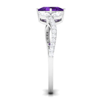 Nature Inspired Princess Cut Amethyst and Diamond Engagement Ring