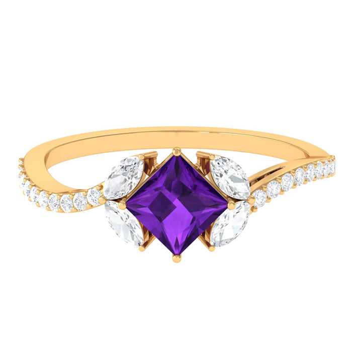 Rosec Jewels amethyst and diamond engagement ring featuring a princess cut purple gemstone and sparkling accents.