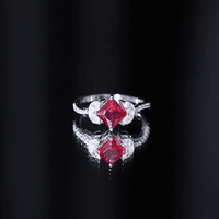 Princess Cut Lab Grown Ruby Solitaire Ring with Diamond