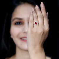 Princess Cut Lab Grown Ruby Solitaire Ring with Diamond