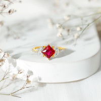 Princess Cut Lab Grown Ruby Solitaire Ring with Diamond