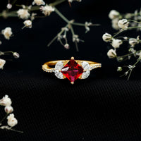 Princess Cut Lab Grown Ruby Solitaire Ring with Diamond