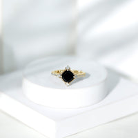 2 Carat Vintage Style Black Spinel Engagement Ring with Diamonds