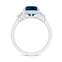 Certified Cushion Cut London Blue Topaz and Diamond Engagement Ring